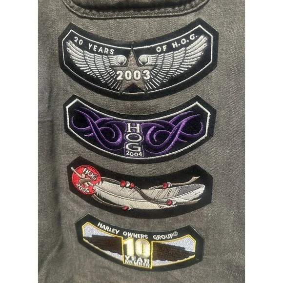 Harley Davidson Biker Blues Frayed Sleeveless Shirt W/ Multiple Pins/Patches- L - Picture 9 of 14